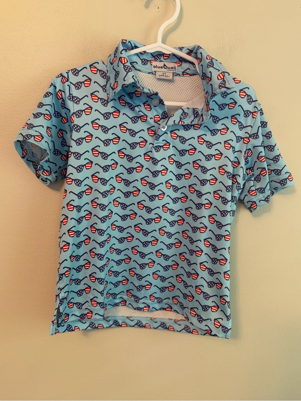 Blue Quail Light Blue Polo with Patriotic Sunglasses Print